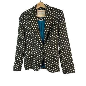 Cartonnier Women's Size XS Gray Cream Polka Dot Knit One Button Blazer *